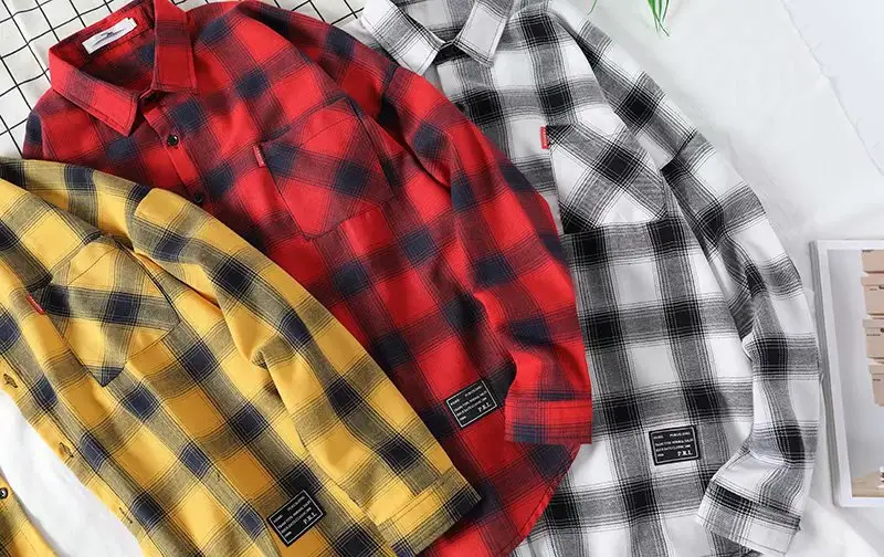 Men's Yellow Plaid Long Sleeve Shirt Korean Style — feature 49