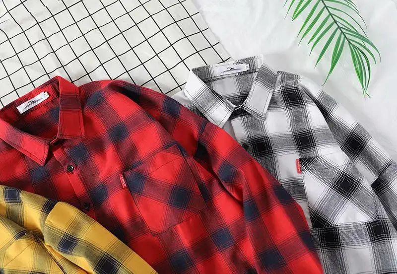 Men's Yellow Plaid Long Sleeve Shirt Korean Style — feature 50