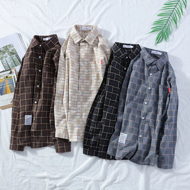Japanese Style Plaid Lapel Shirt Men Long Sleeve - Image 6