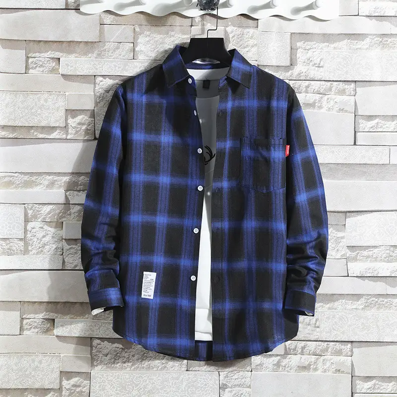 Men's Blue Plaid Long Sleeve Shirt Large - Image 8