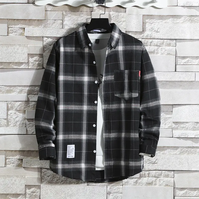 Men's Blue Plaid Long Sleeve Shirt Large - Image 9