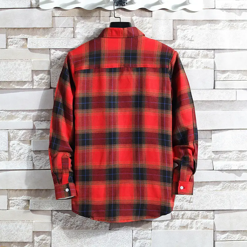 Men's Blue Plaid Grid Net Long Sleeve Shirt - Image 7