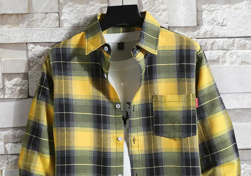 Men's Blue Plaid Grid Net Long Sleeve Shirt - Image 8