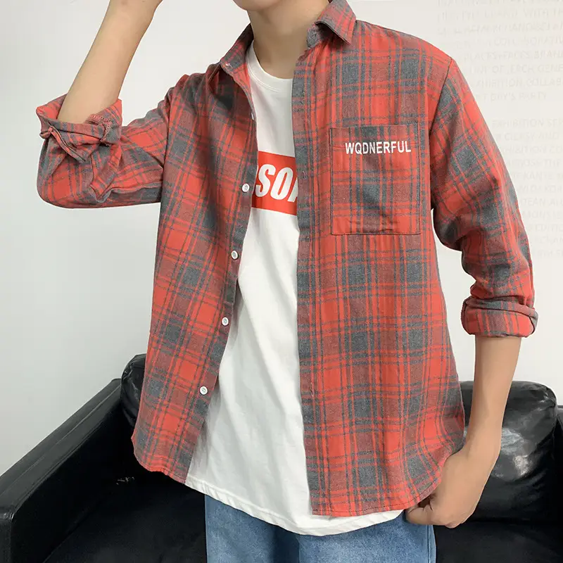 Men's Korean-style Plaid Long Sleeve Shirt - Image 6