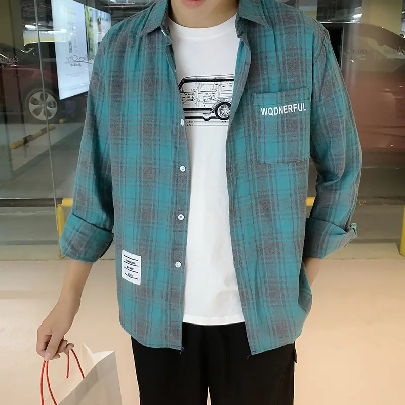 Men's Korean-style Plaid Long Sleeve Shirt - Image 7