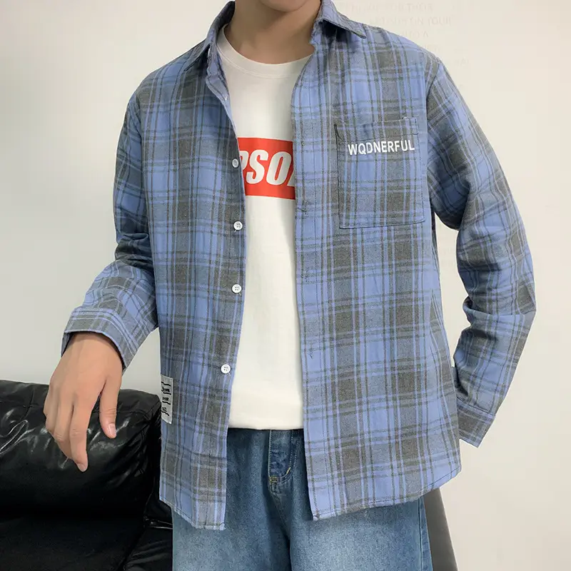 Men's Korean-style Plaid Long Sleeve Shirt - Image 4