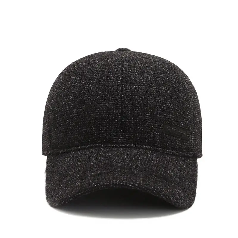 Men's Black Cotton Baseball Cap with Velvet Padded Warmness - Image 5