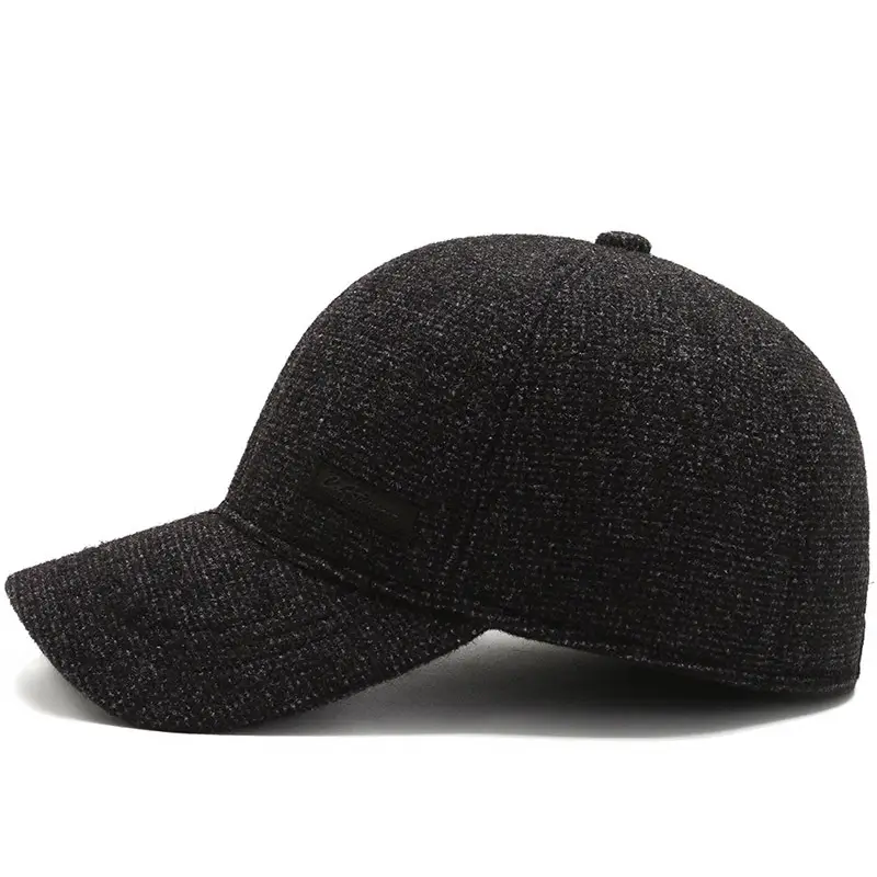Men's Black Cotton Baseball Cap with Velvet Padded Warmness - Image 6