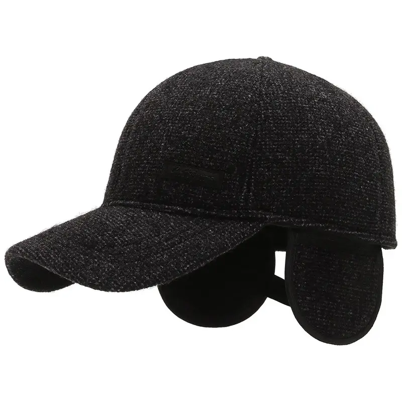 Men's Black Cotton Baseball Cap with Velvet Padded Warmness - Image 7