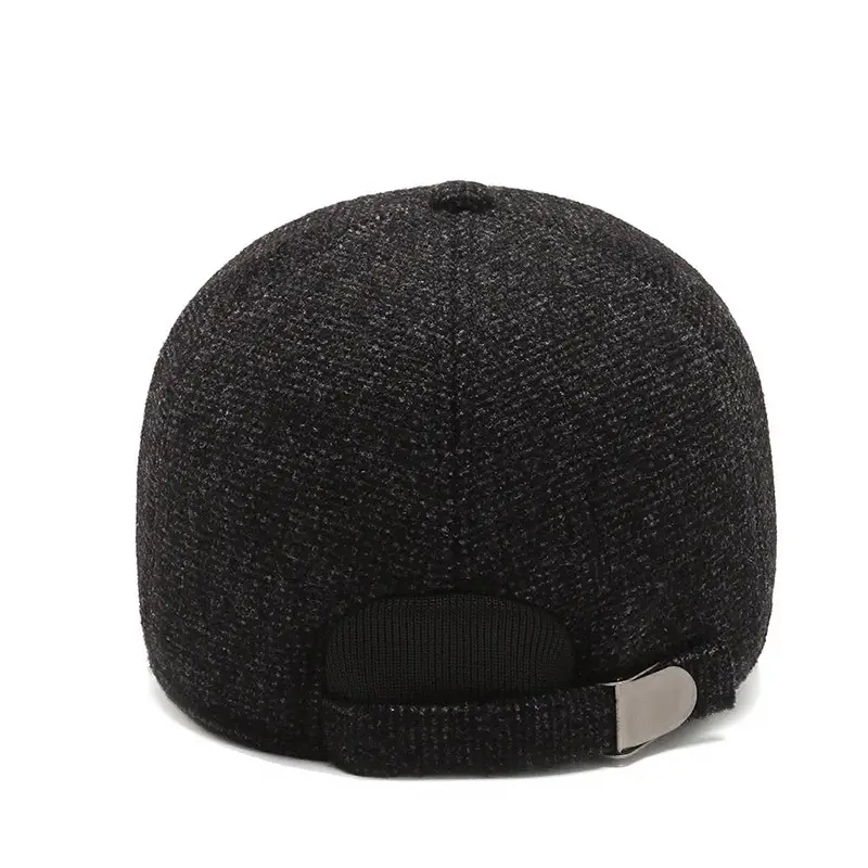 Men's Black Cotton Baseball Cap with Velvet Padded Warmness - Image 8