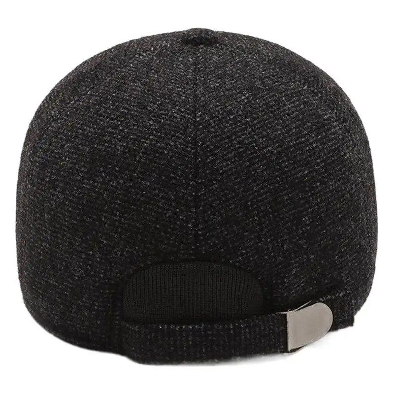 Men's Black Cotton Baseball Cap with Velvet Padded Warmness