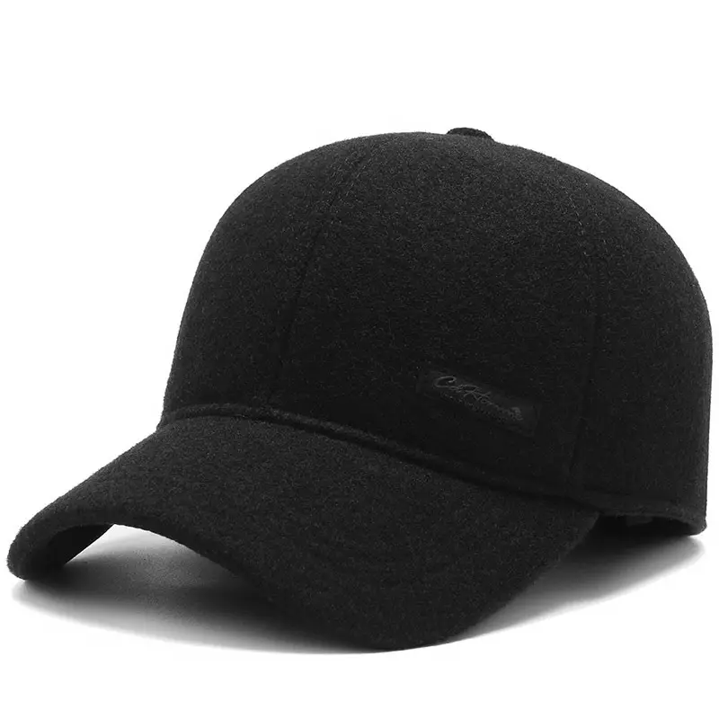 Men's Black Cotton Baseball Cap with Velvet Padded Warmness - Image 2