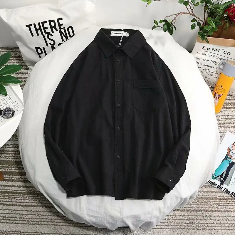 Pure White Long Sleeve Shirt for Men Korean Style Loose Fit - Image 3