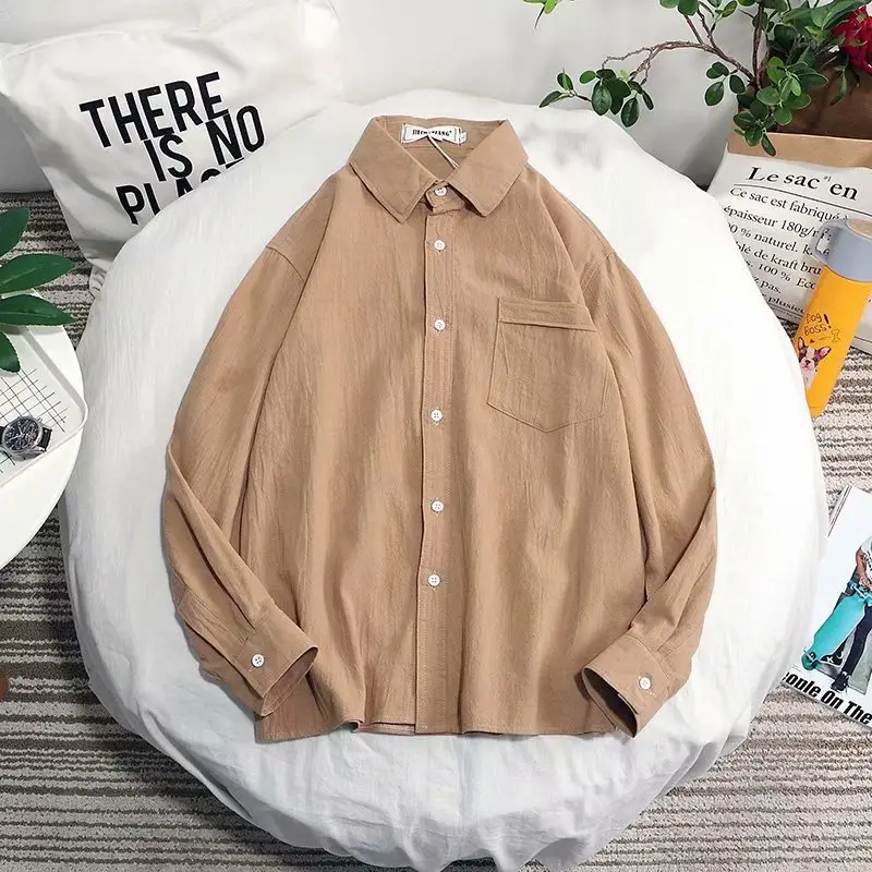 Pure White Long Sleeve Shirt for Men Korean Style Loose Fit - Image 2