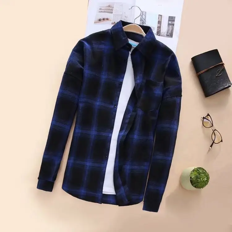 Men Red Black Plaid Long Sleeve Shirt - Image 5