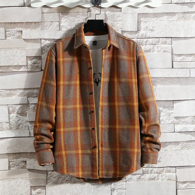 Men Plaid Woolen Jacket Winter Autumn Loose Fit - Image 2