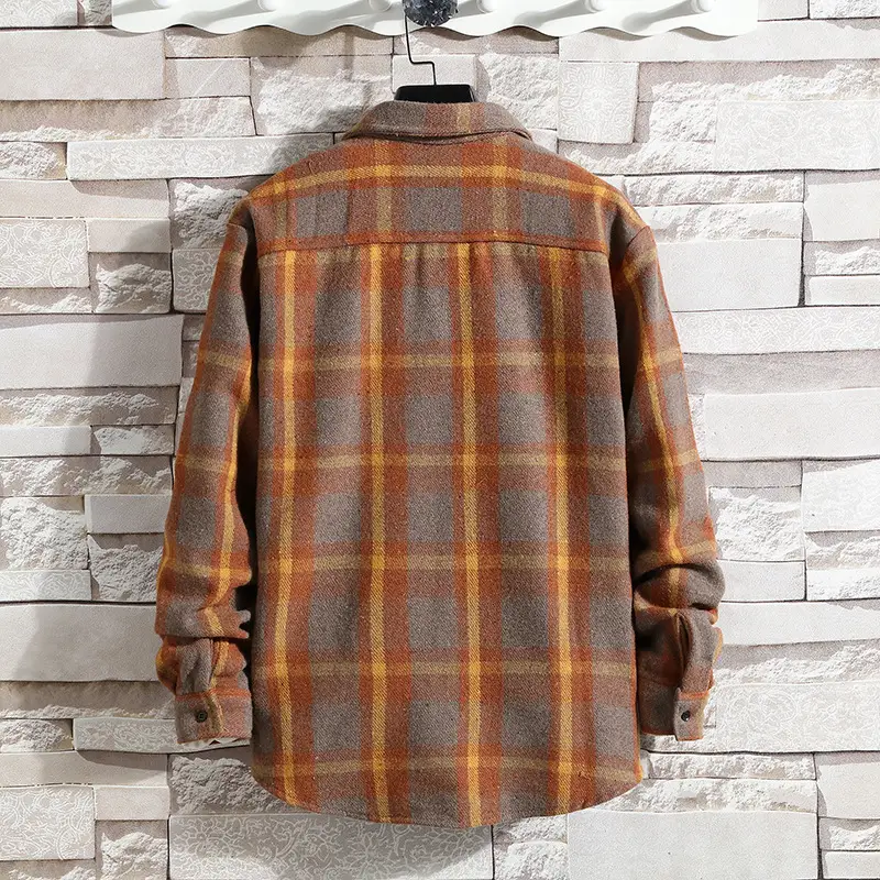 Men Plaid Woolen Jacket Winter Autumn Loose Fit - Image 3