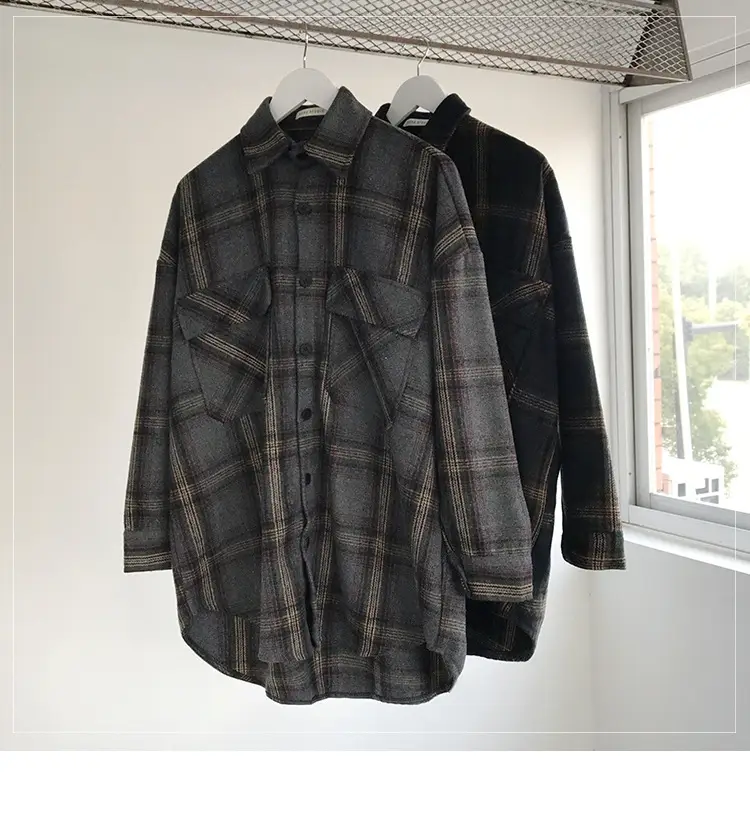 Men Plaid Woolen Jacket Winter Autumn Loose Fit — feature 11