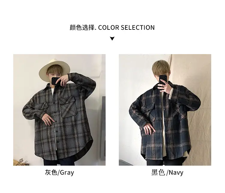 Men Plaid Woolen Jacket Winter Autumn Loose Fit — feature 12