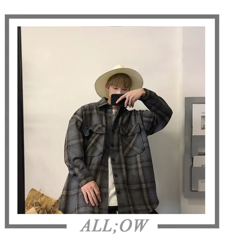 Men Plaid Woolen Jacket Winter Autumn Loose Fit — feature 15