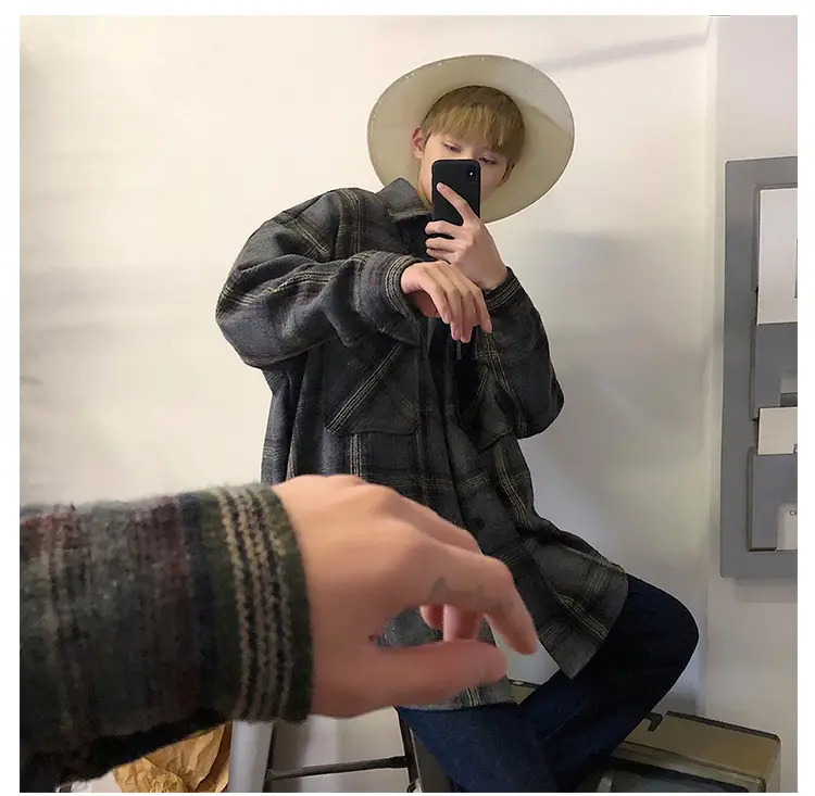 Men Plaid Woolen Jacket Winter Autumn Loose Fit — feature 16
