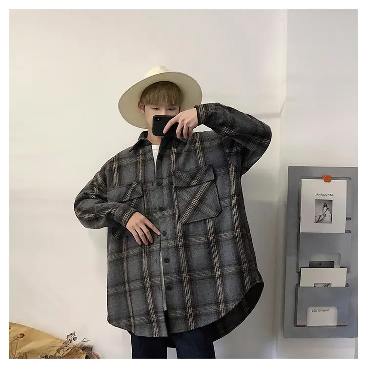 Men Plaid Woolen Jacket Winter Autumn Loose Fit — feature 17