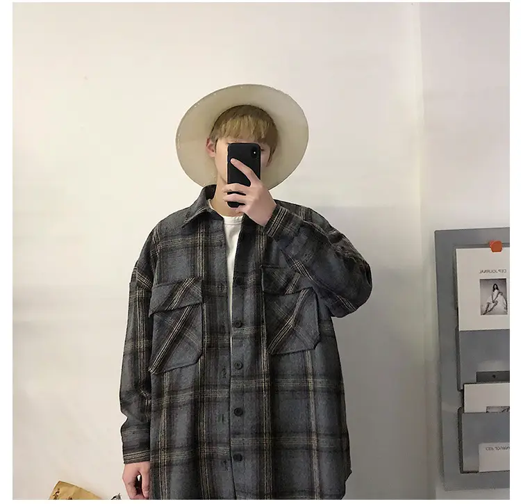 Men Plaid Woolen Jacket Winter Autumn Loose Fit — feature 18