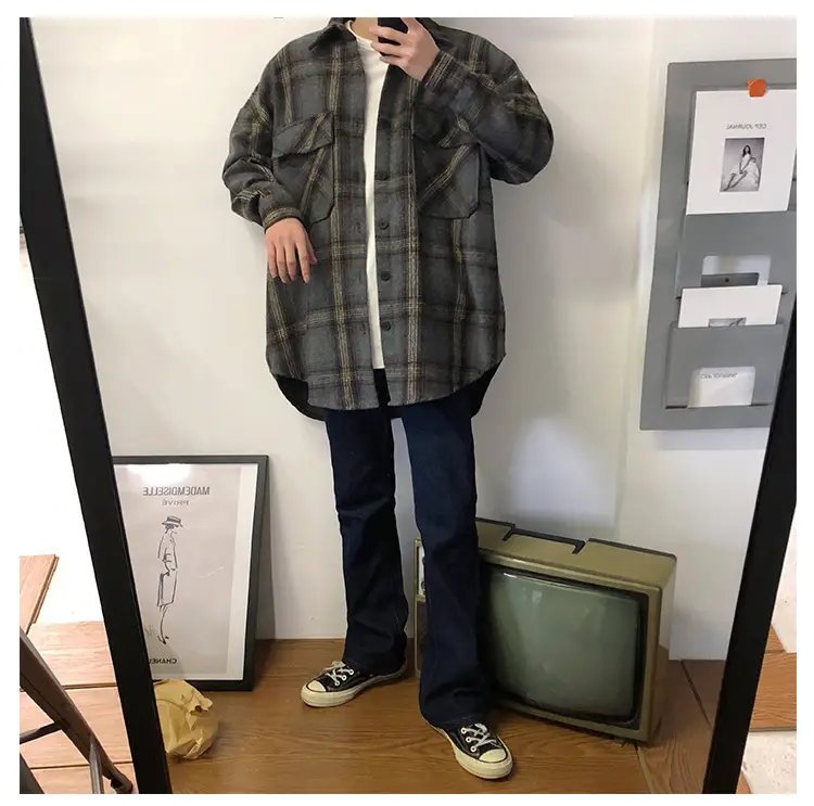 Men Plaid Woolen Jacket Winter Autumn Loose Fit — feature 19
