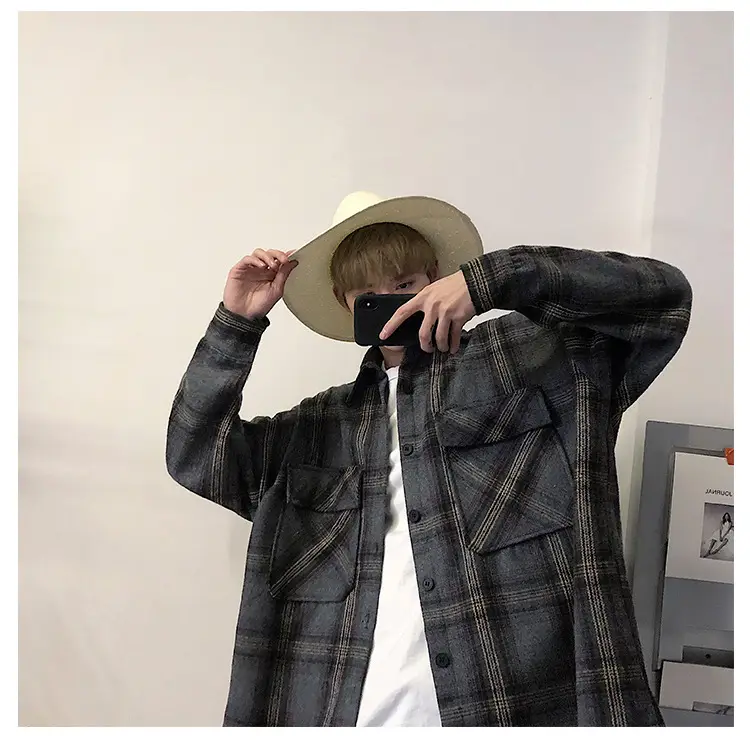 Men Plaid Woolen Jacket Winter Autumn Loose Fit — feature 20