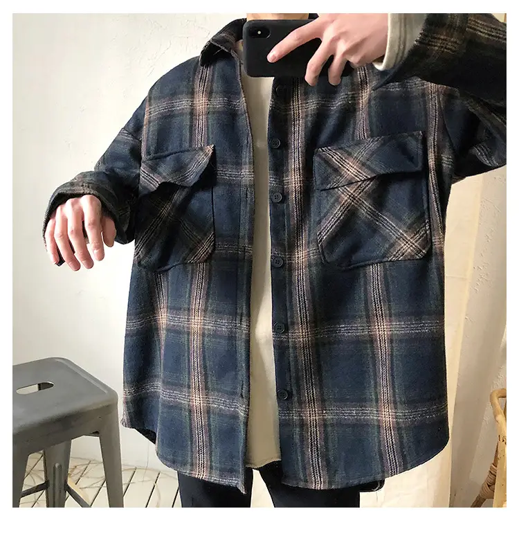 Men Plaid Woolen Jacket Winter Autumn Loose Fit — feature 25