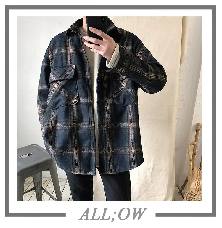 Men Plaid Woolen Jacket Winter Autumn Loose Fit — feature 26