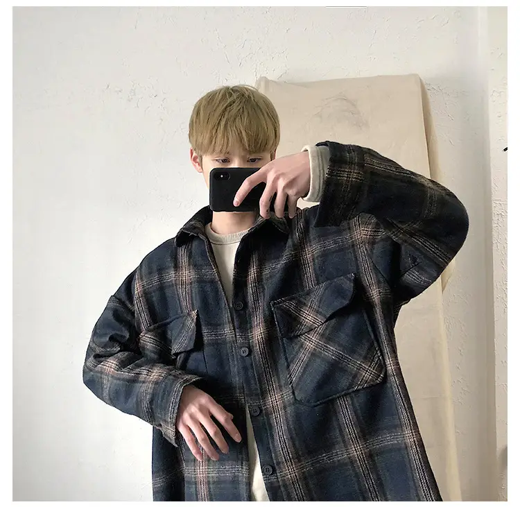Men Plaid Woolen Jacket Winter Autumn Loose Fit — feature 28
