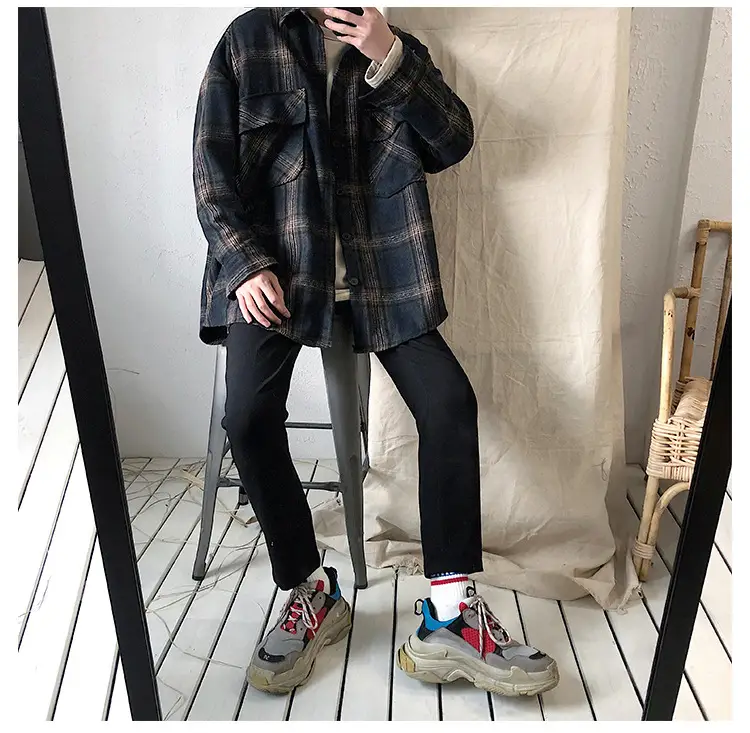 Men Plaid Woolen Jacket Winter Autumn Loose Fit — feature 31