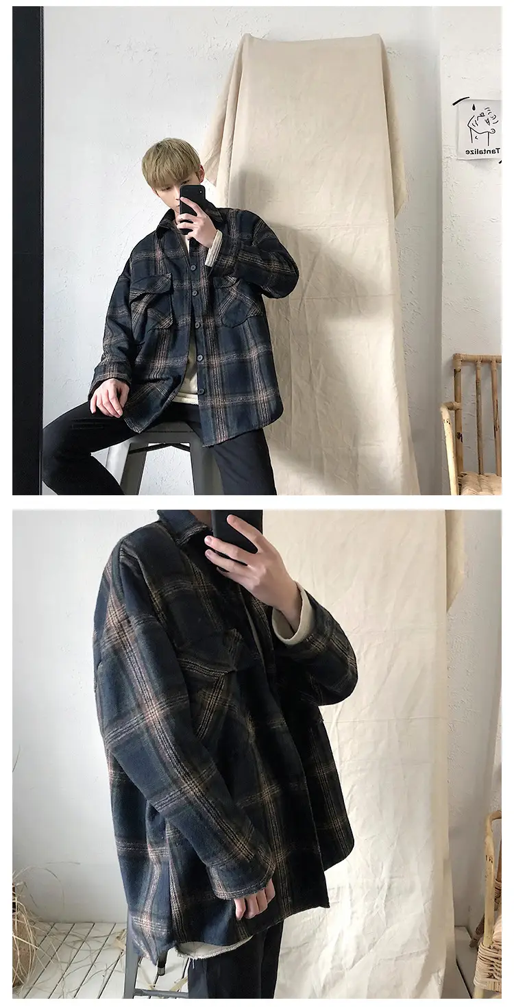 Men Plaid Woolen Jacket Winter Autumn Loose Fit — feature 32