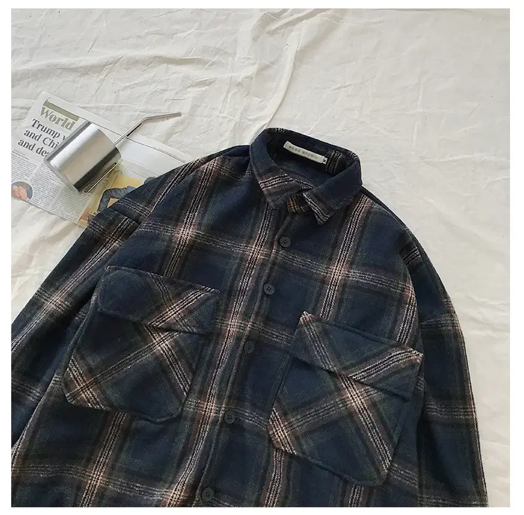 Men Plaid Woolen Jacket Winter Autumn Loose Fit — feature 34
