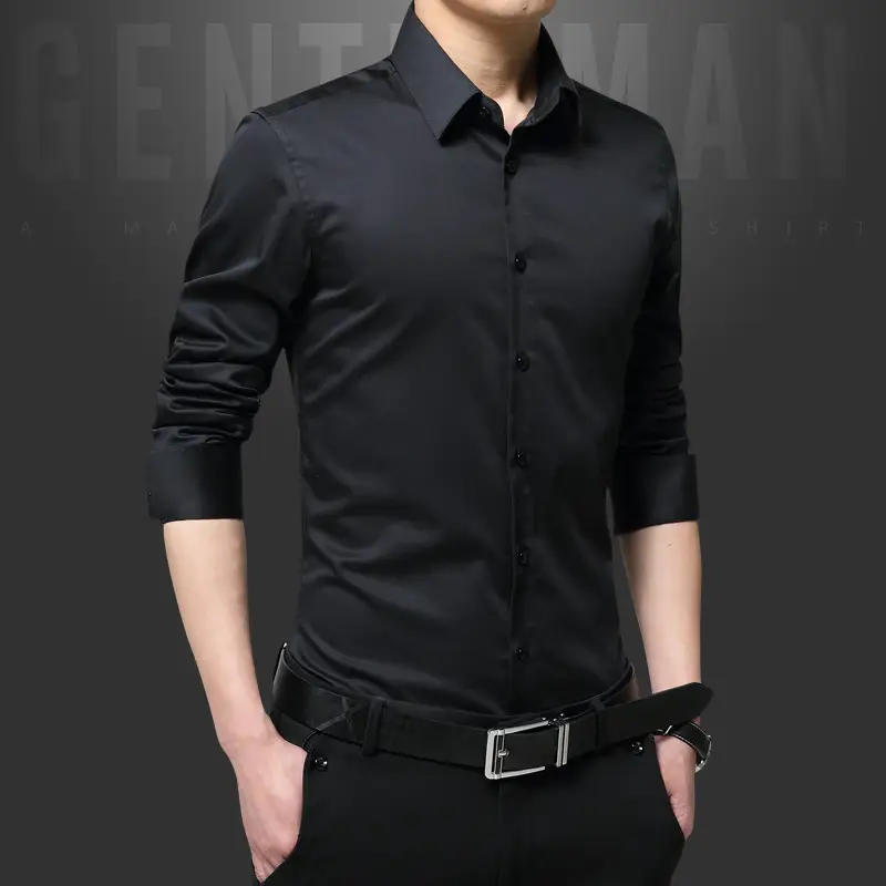 Men's Blue Slim Fit Long Sleeve Shirt with Belt - Image 9