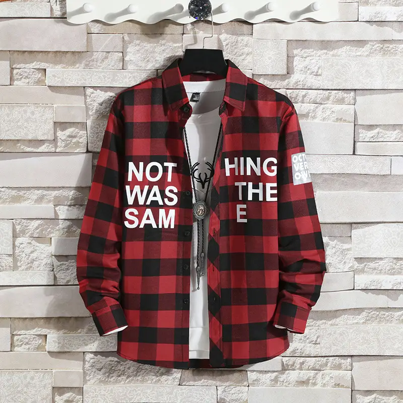 Men's Black White Plaid Long Sleeve Shirt Coat - Image 5