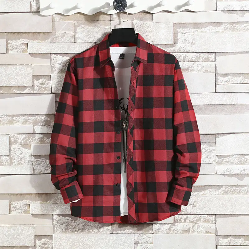 Men's Black White Plaid Long Sleeve Shirt Coat - Image 2