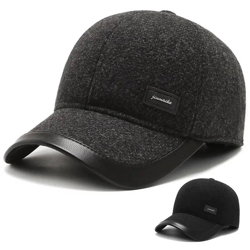 Men's Black Warm Cotton Cap with Ear Protection