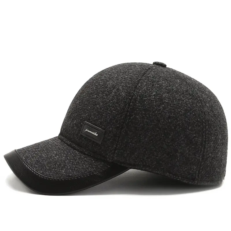 Men's Black Warm Cotton Cap with Ear Protection - Image 4