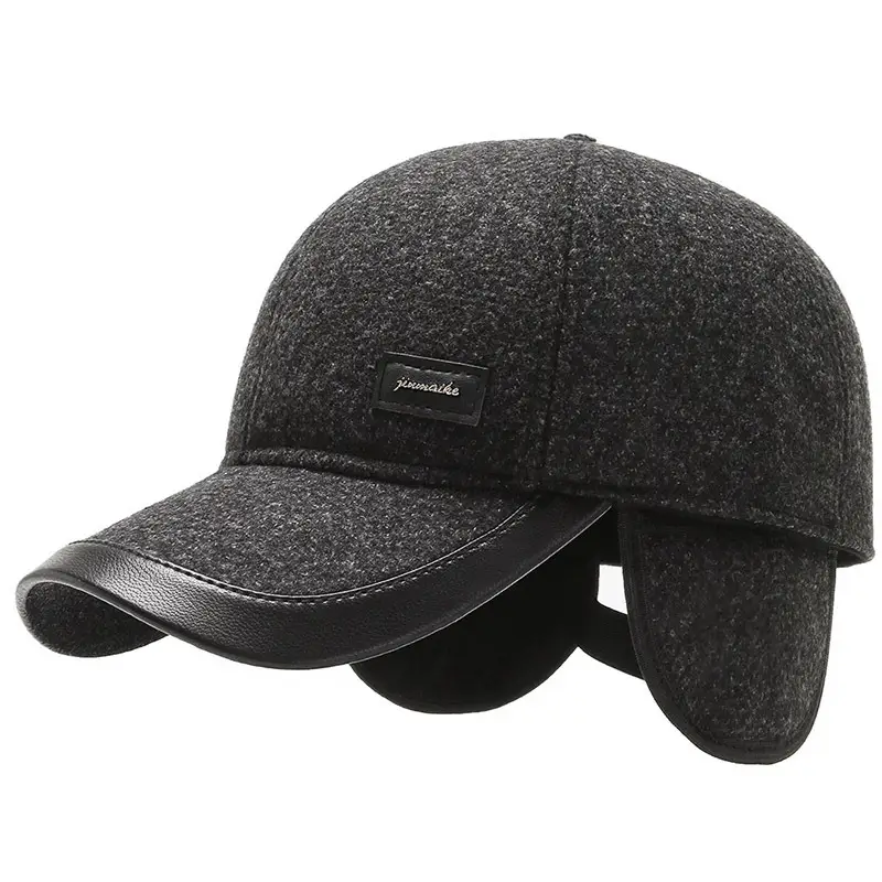 Men's Black Warm Cotton Cap with Ear Protection - Image 5