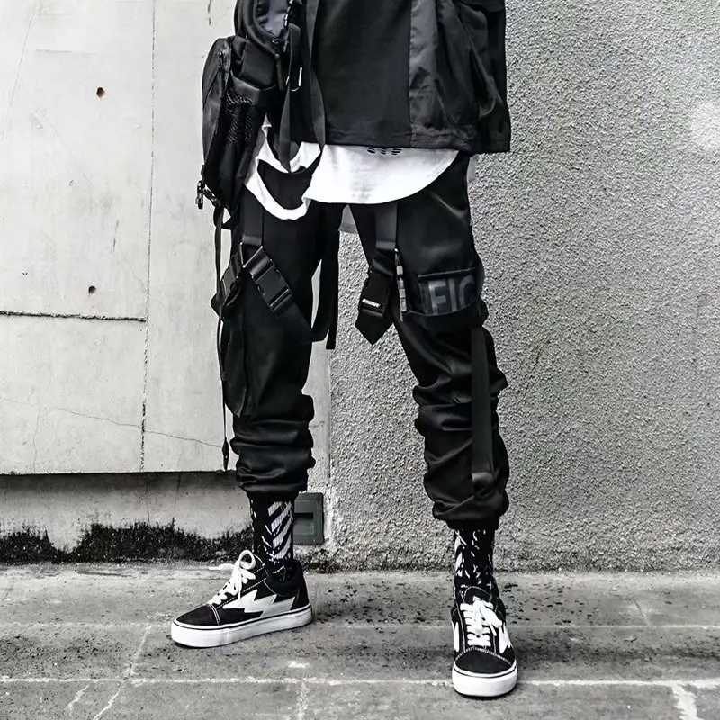Men's Black Paratrooper Ankle-Tied Pants with Multi-Pockets - Image 4