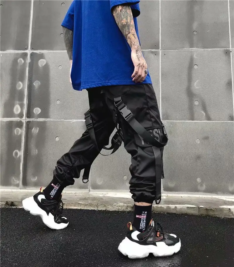Men's Black Paratrooper Ankle-Tied Pants with Multi-Pockets - Image 5