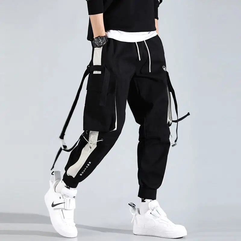 Men Cotton Hip-hop Drawstring Pants Beige