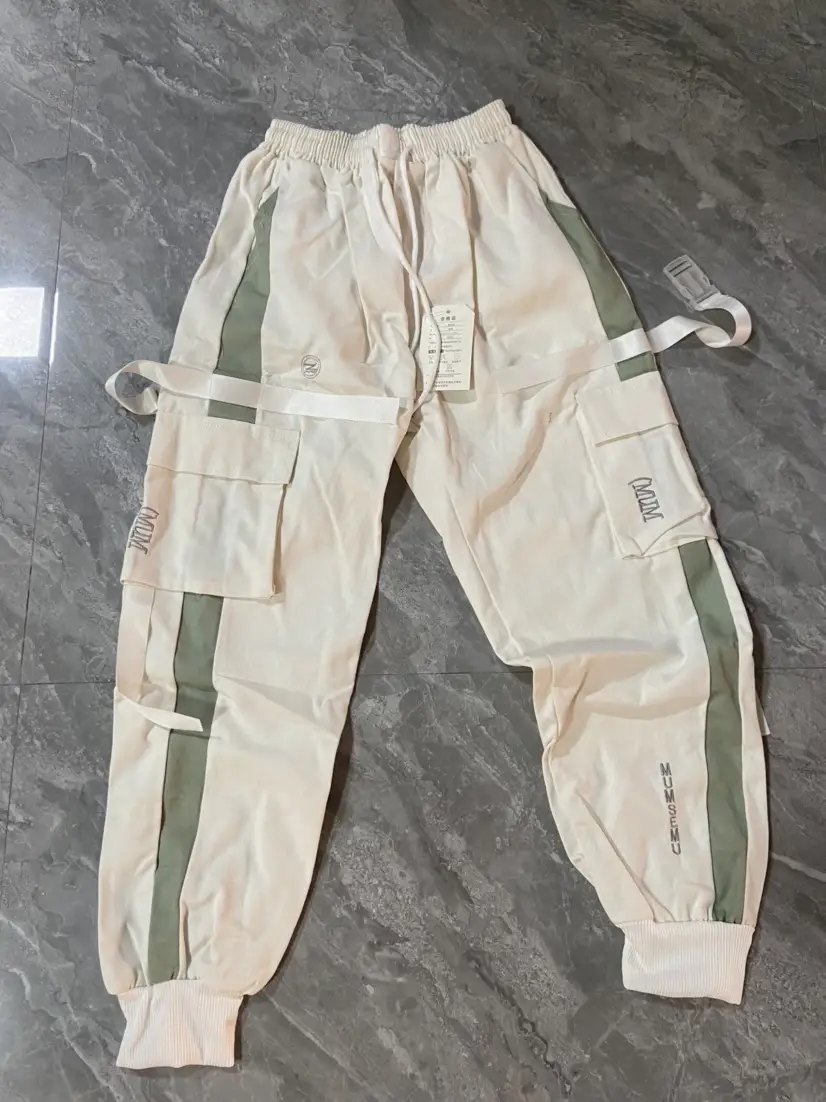 Men Cotton Hip-hop Drawstring Pants Beige