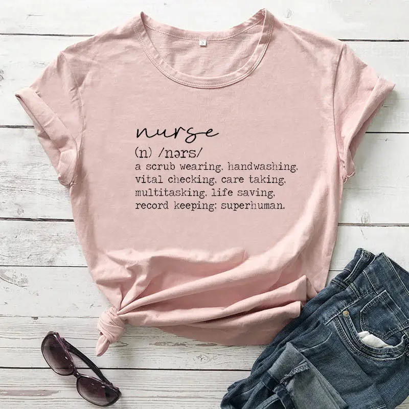 Nurse Letter Short Sleeve T-Shirt White - Image 5