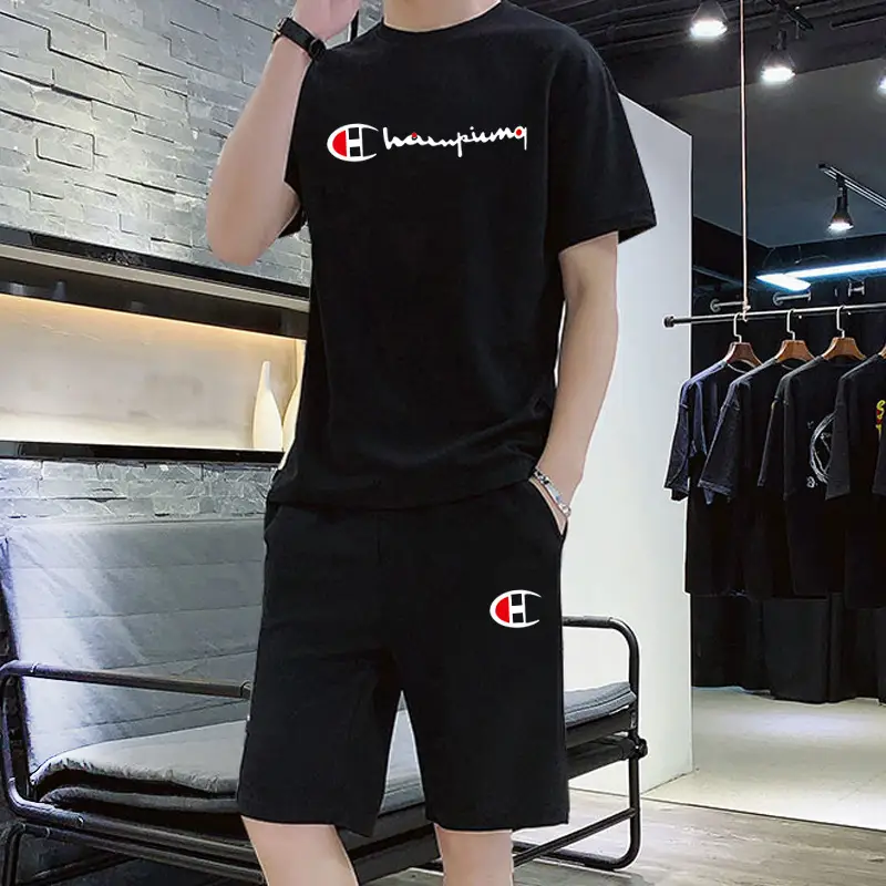 Men Champion Logo Bailing Shorts Set Red Black 2025 - Image 3