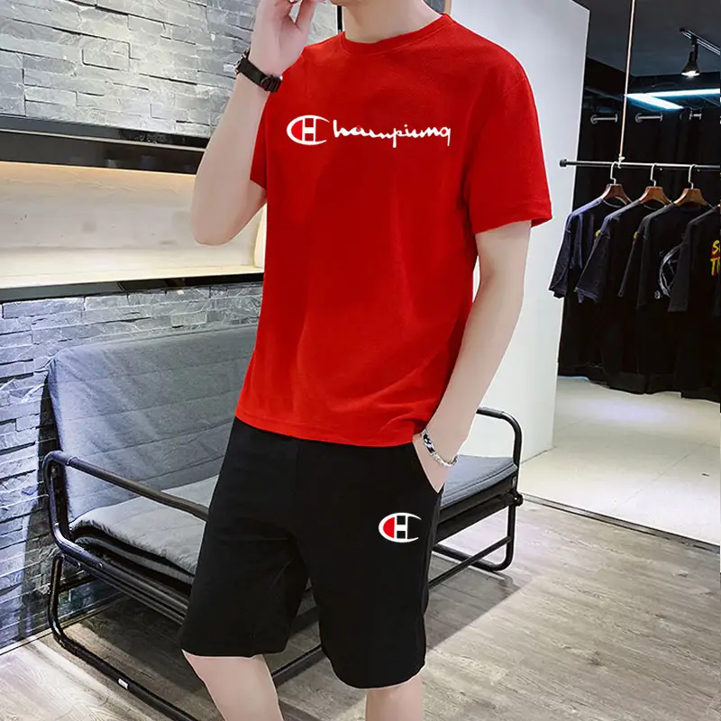 Men Champion Logo Bailing Shorts Set Red Black 2025 - Image 2