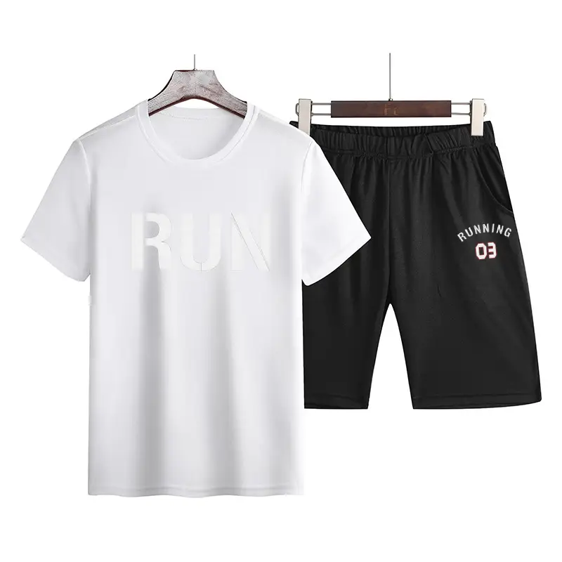 Men Running 2-Piece White Black Summer Shorts Set - Image 4