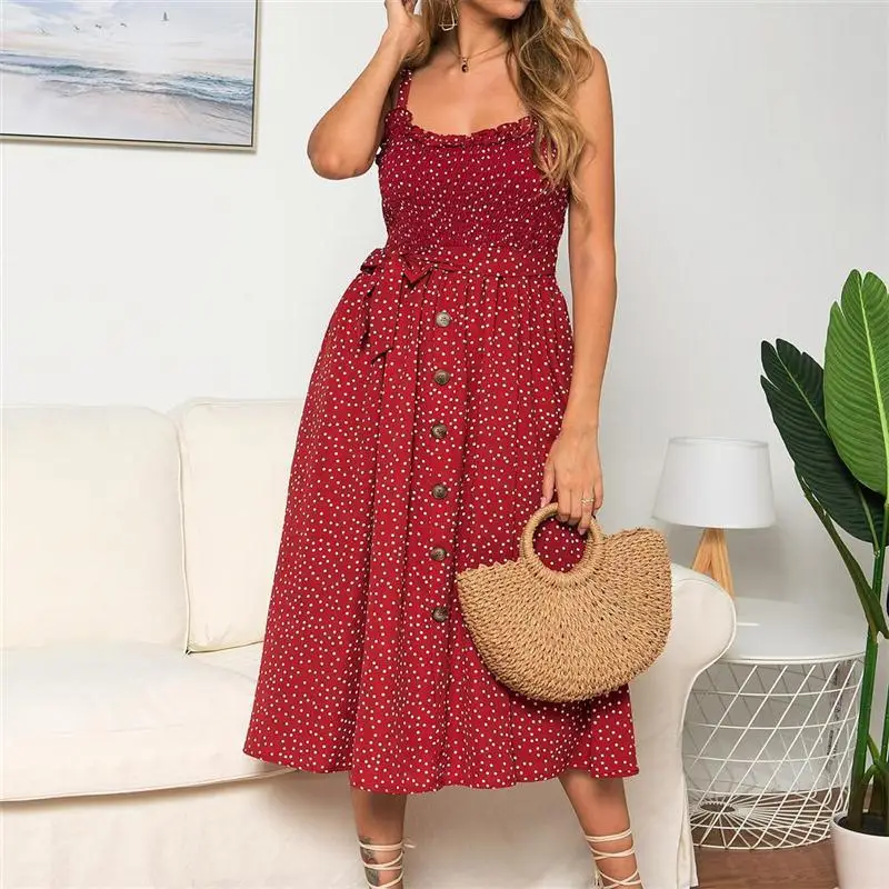 Women's Ruffled Polka Dot Dress Navy Blue Long Sleeve - Image 6